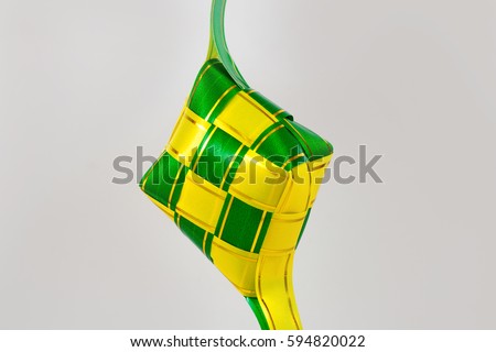 Ketupat crafted using plastic ribbon for Eid Mubarak or Aidilfitri.