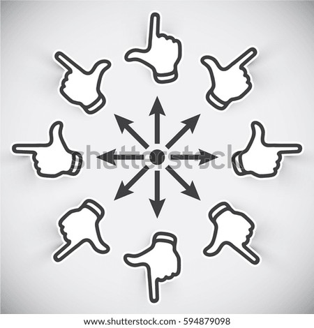 Eight hand - eight direction, vector illustration