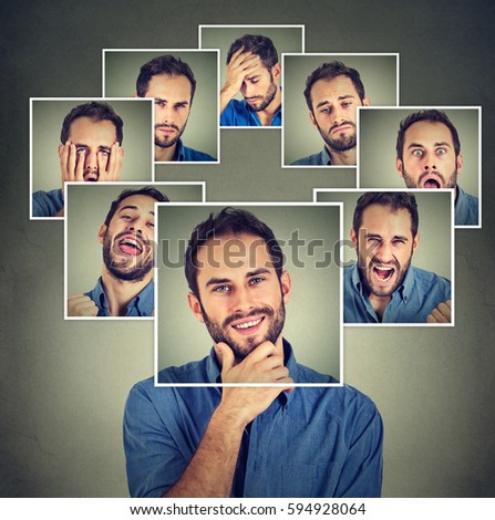Portrait of a masked young happy man  Royalty-Free Stock Photo #594928064