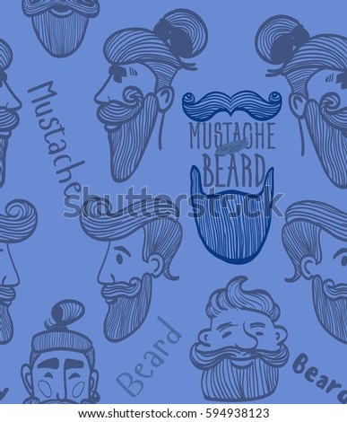 seamless pattern of a mustache and beard, funny men, the words mustache, beard