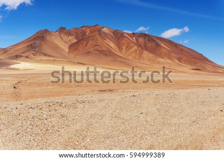 Rock and sand formations in the Atacama desert, border between Argentina and Chile