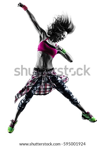 one caucasian woman fitness exercises dancer dancing isolated in silhouette on white background