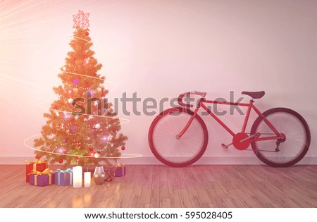 Christmas tree with decorations in the living room. 3d illustration