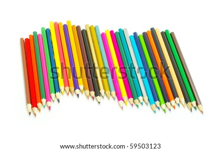  Assortment of coloured pencils  on white background