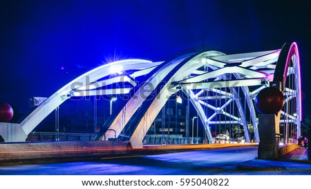 A view of Highway 59 Bridge lights on in Houston, Texas, USA