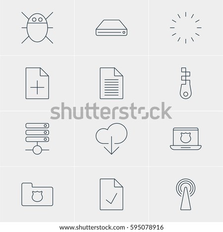 Illustration Of 12 Web Icons. Editable Pack Of Hard Drive Disk, Fastener, Router And Other Elements.