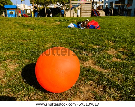 Playing ball on the playground sunny green outdoors background