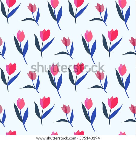 Illustration with abstract flower on the color background. Simple pattern in small-scale tulip. Floral seamless background for textile, wallpapers, print, gift wrap, scrapbooking and fabric design.

