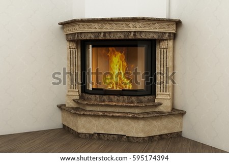Fireplace in the light interior of home