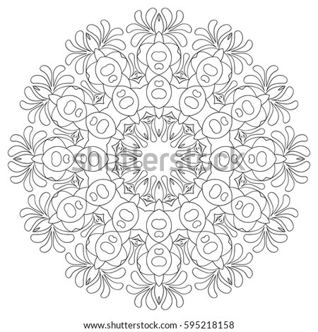 Coloring Book for Adults and Older Children. Black and White Round Pattern. Flourish Arabesque Ornament. Floral Motive for Prints