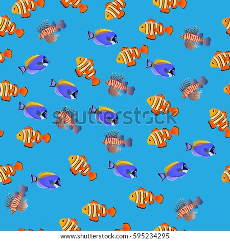 Very high quality original trendy  seamless pattern with Volitan Lionfish. Pterois volitans.