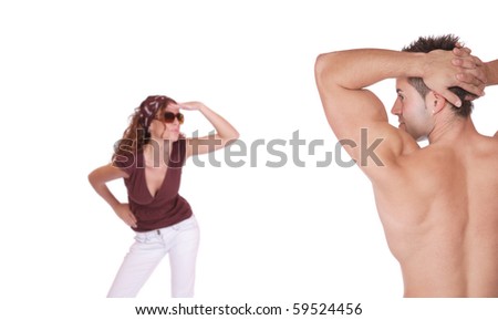 Portrait of young couple  on white background