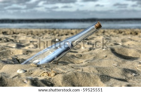 Message in a bottle stranded on the beach