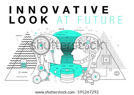 Trendy Innovation systems layouts in polygonal contour line composition, future analysis and technology operations. Made in awesome geometry style with linear pictogram of future for web design. Royalty-Free Stock Photo #595267292