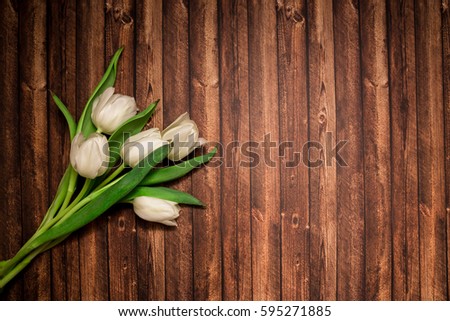 White tulips on wood