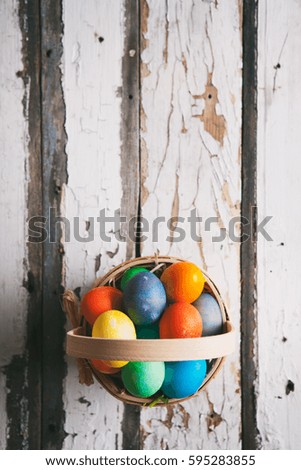 Easter: Simple Easter Basket Filled With Eggs With Copyspace Above