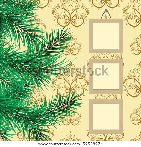 Framework for a photo against with pine branches. Vector illustration