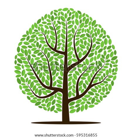 Vector tree with green leaves isolated on a white background
