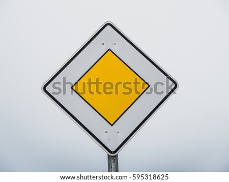 German Priority Road Sign in yellow and white