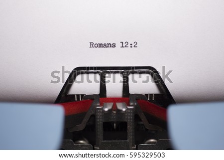 Landscape Close Up of Romans 12:2 Typed on Vintage Typewriter