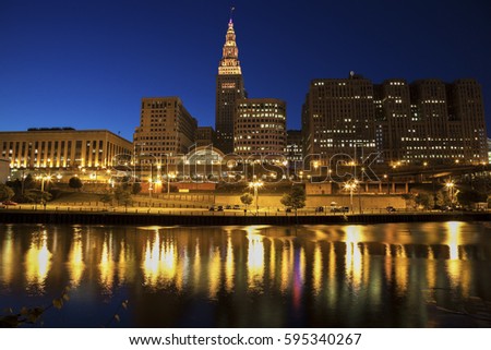 Cleveland skyline at night. Cleveland, Ohio, USA.