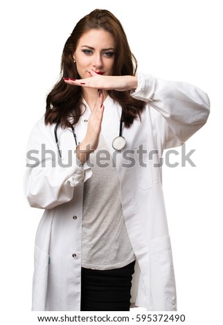 Doctor woman making time out gesture
