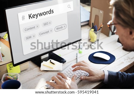 Keyword seo content website tags search Royalty-Free Stock Photo #595419041