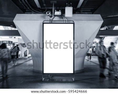 Mock up Billboard Blank Banner Sign stand in public Train station in city