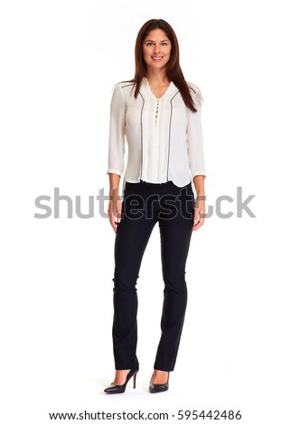 Business woman white background Royalty-Free Stock Photo #595442486
