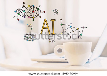 AI concept with a cup of coffee and a laptop