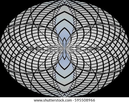 Curvilinear structure of steel and glass resembling butterfly, flower or spiderweb. Abstract grid background on the subject of modern architecture, interior, industry or technology