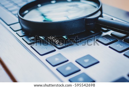 Keyboard of computer or laptop with key search and magnifier