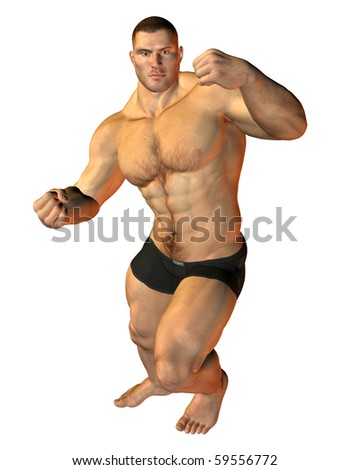 3D Rendering Body Builder in fighting pose