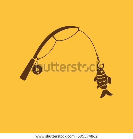 Fishing rod icon. Hook and angling, fisherman symbol. Flat design. Stock -  illustration