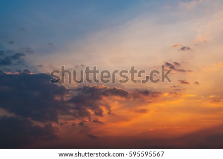 the picture of the beautiful sky with sunset reflex at the cloud during the twilight time