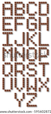 Set of chocolate letters alphabet (pixel) isolated on white background with clipping path