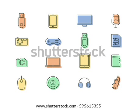 Computer accessories and gadgets icon set.