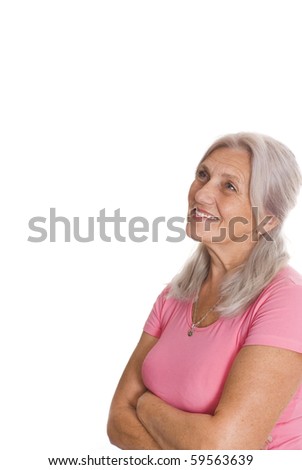 beautiful older woman on a white background