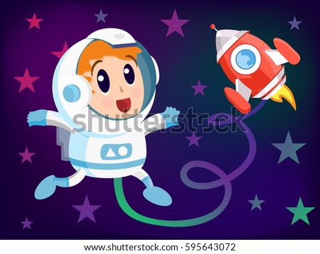 Cute Astronaut on the Space . Isolated Vector Elements