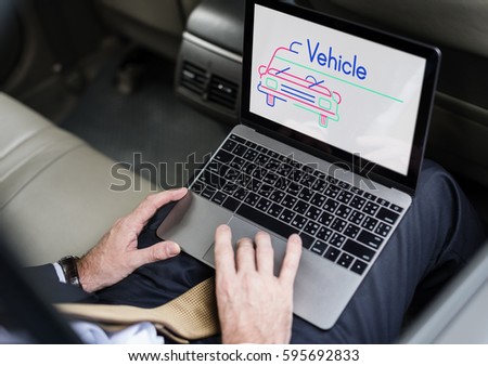 Illustration of automotive car rental transportation on laptop