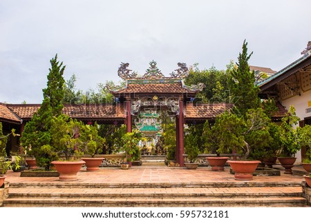 Linh Son Pagoda in Da Lat, Vietnam. Dalat's famous landmark, buddhist temple. Colorful horizontal image