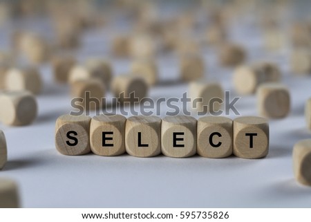 select - cube with letters, sign with wooden cubes