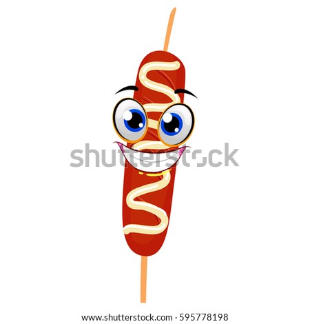  Vector Illustration of Hotdog on Stick Mascot