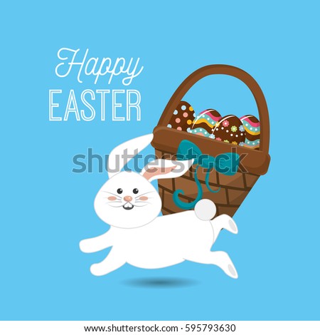 happy easter rabbit eggs day icon