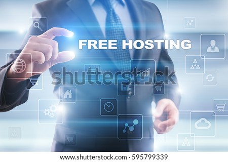 Businessman selecting free hosting on virtual screen.