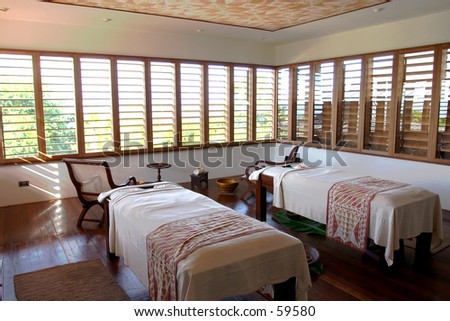 Massage room at the luxurious tropical spa on Fregate Island, Seychelles. Royalty-Free Stock Photo #59580