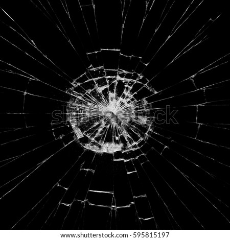 Broken glass on black background ,texture backdrop object design accident crash concept