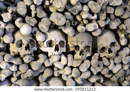 Human bones and skulls in Ossuary. Kostnice Church in Kutna Hora, Czech republic