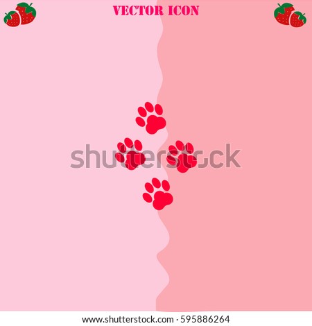 Paws vector  icon. Strawberry Background.
