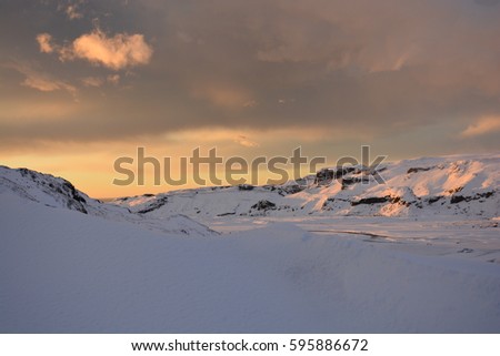 Sunset in Glacier Mountain in Iceland